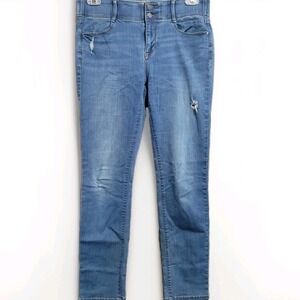 APT 9 Tummy Control Straight Jeans Size 12 x 29 Mid Rise Medium Wash Distressed